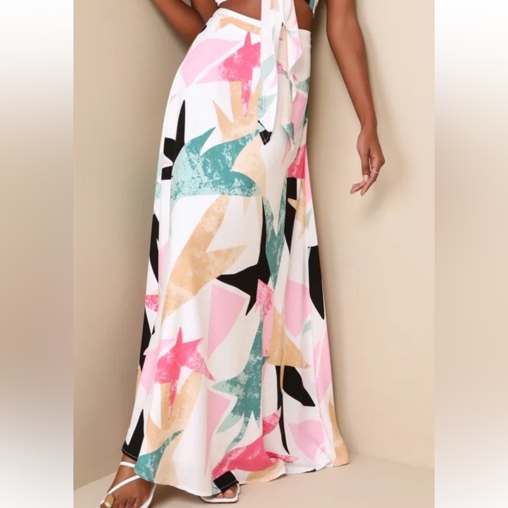 Lulus Daydreaming White Print Maxi Skirt Size Large